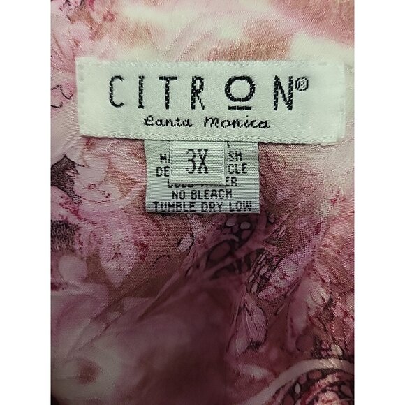 Citron Santa Monica Blouse Silk 3/4 Sleeve Goddess Floral Print Pink Beige 3X - Picture 6 of 8